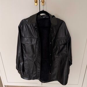 Women’s Black Leather Shirt Jacket